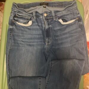 Judy Blue Mid-Rise Straight Leg Boyfriend Relaxed Jeans Raw Hem Denim Pants